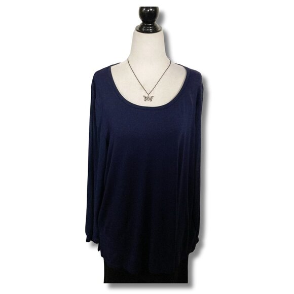 REITMANS NWT Navy blue scoop neck top with sheer sleeves ~ XL 1X XXL 2X shirt - Picture 3 of 16